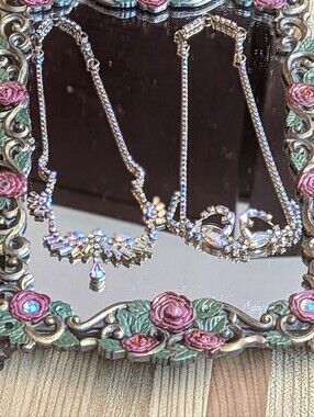 Vintage Crystal Pendant Statement Necklace - Silver Tone Jay Flex